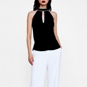 Zara Black Halter Top with Embellished Neckline